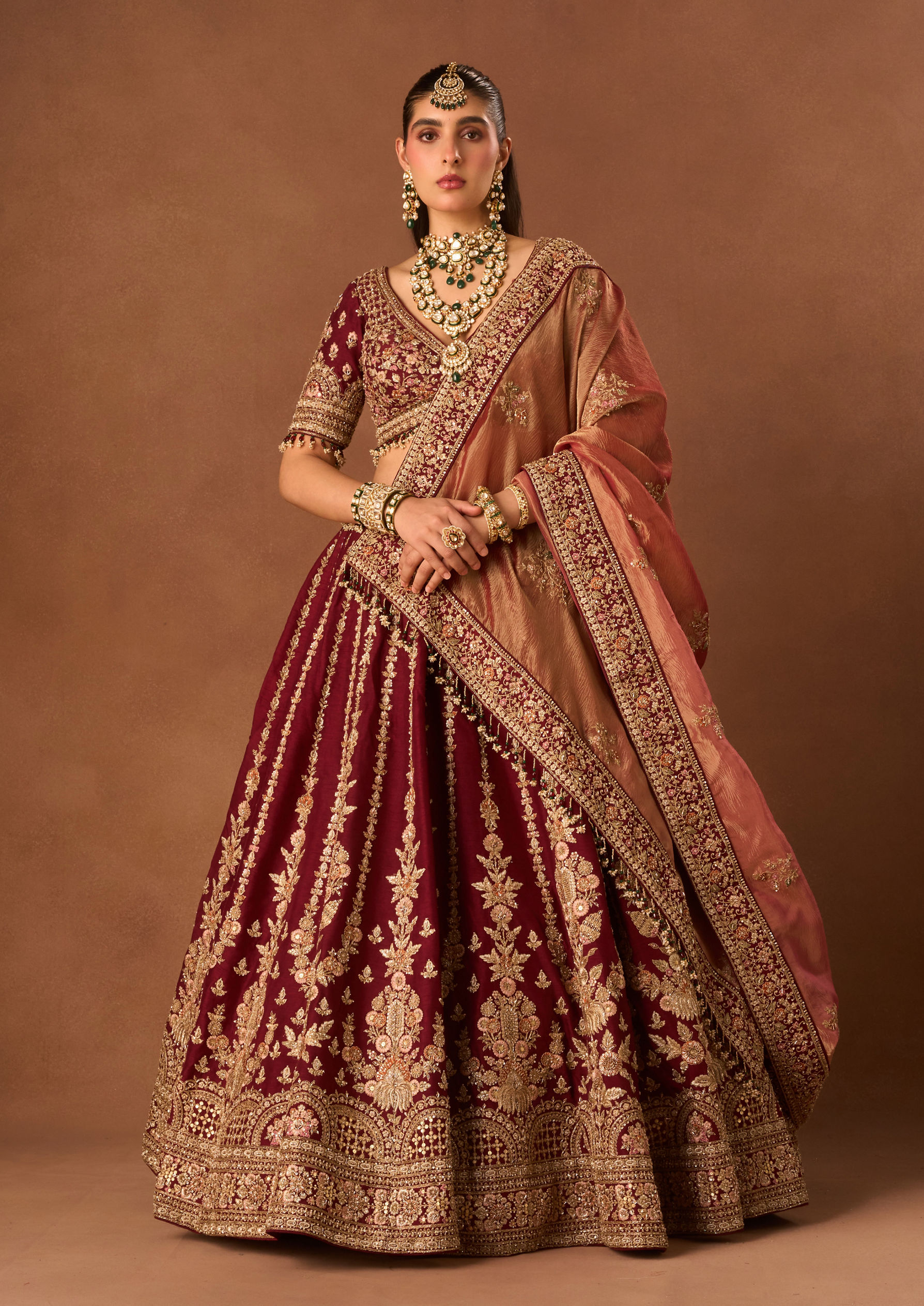 Twamev Women Maroon Art Silk Lehenga with Embroidery