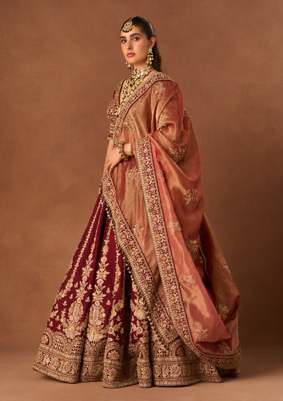 Twamev Women Maroon Art Silk Lehenga with Embroidery