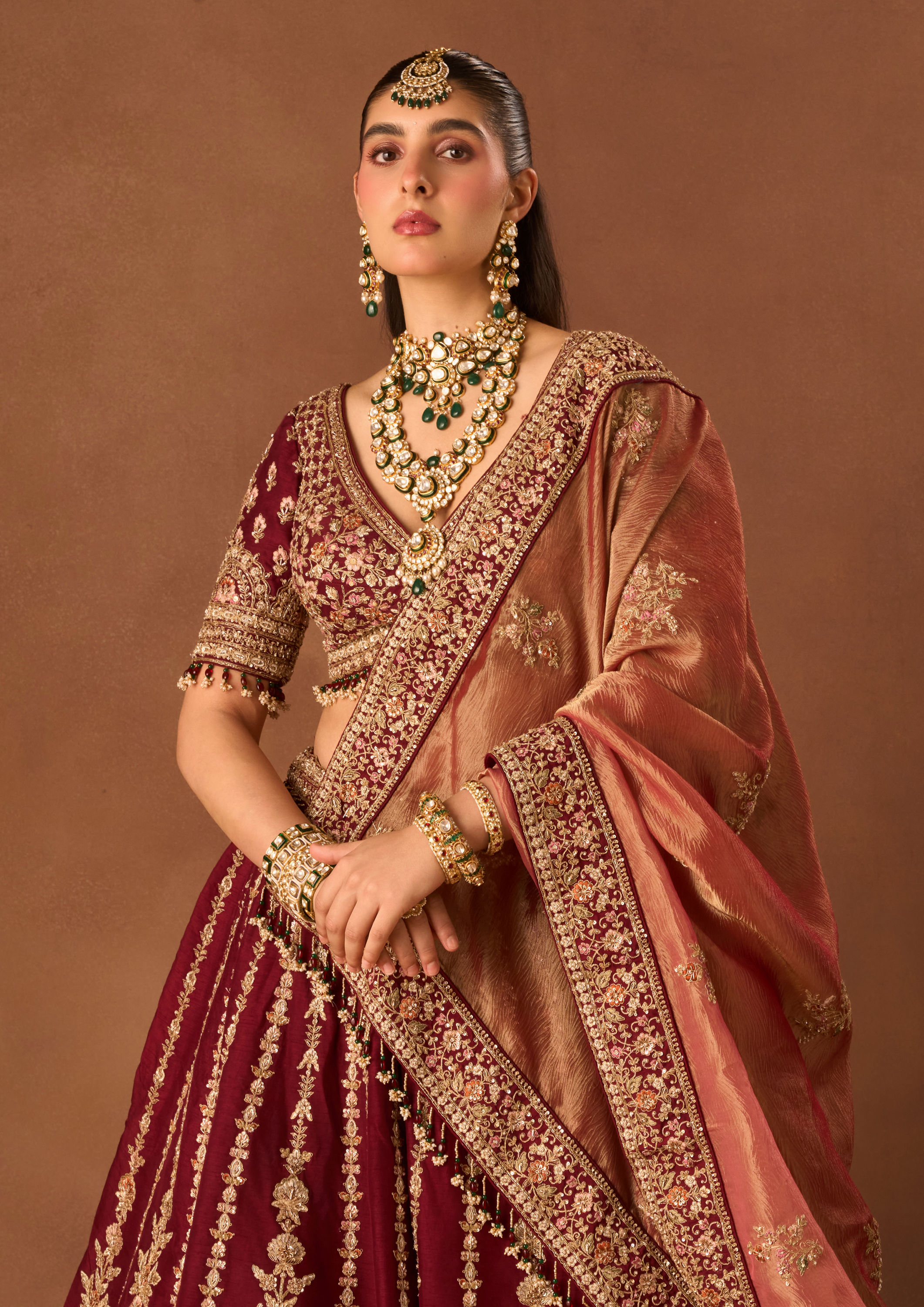 Twamev Women Maroon Art Silk Lehenga with Embroidery