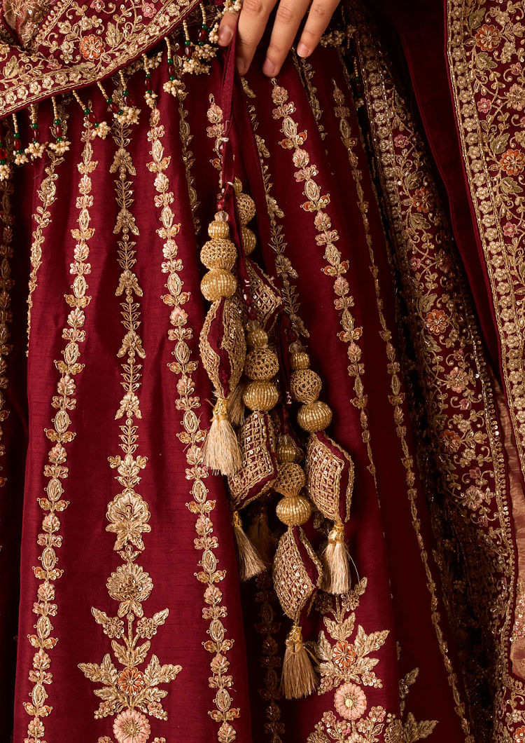 Twamev Women Maroon Art Silk Lehenga with Embroidery