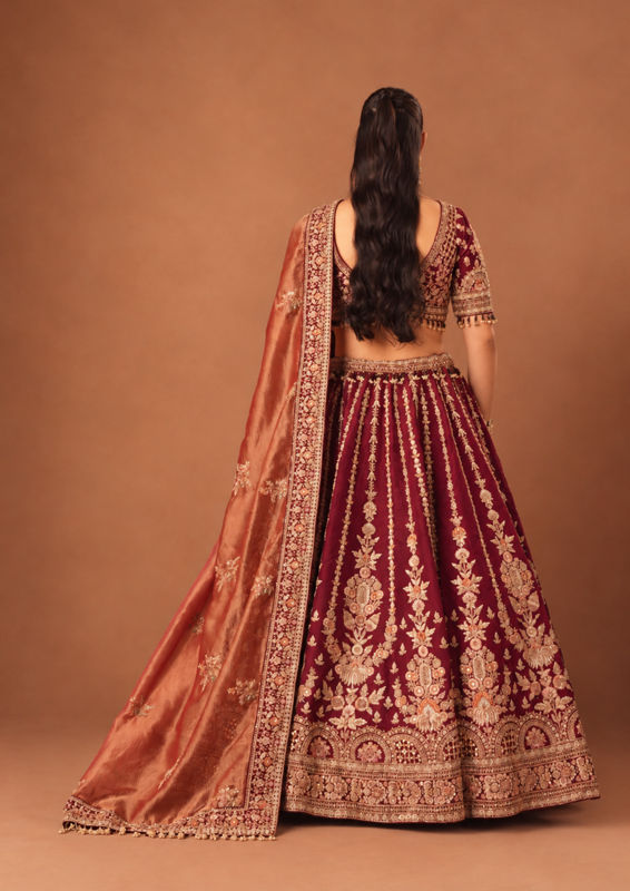 Twamev Women Maroon Art Silk Lehenga with Embroidery