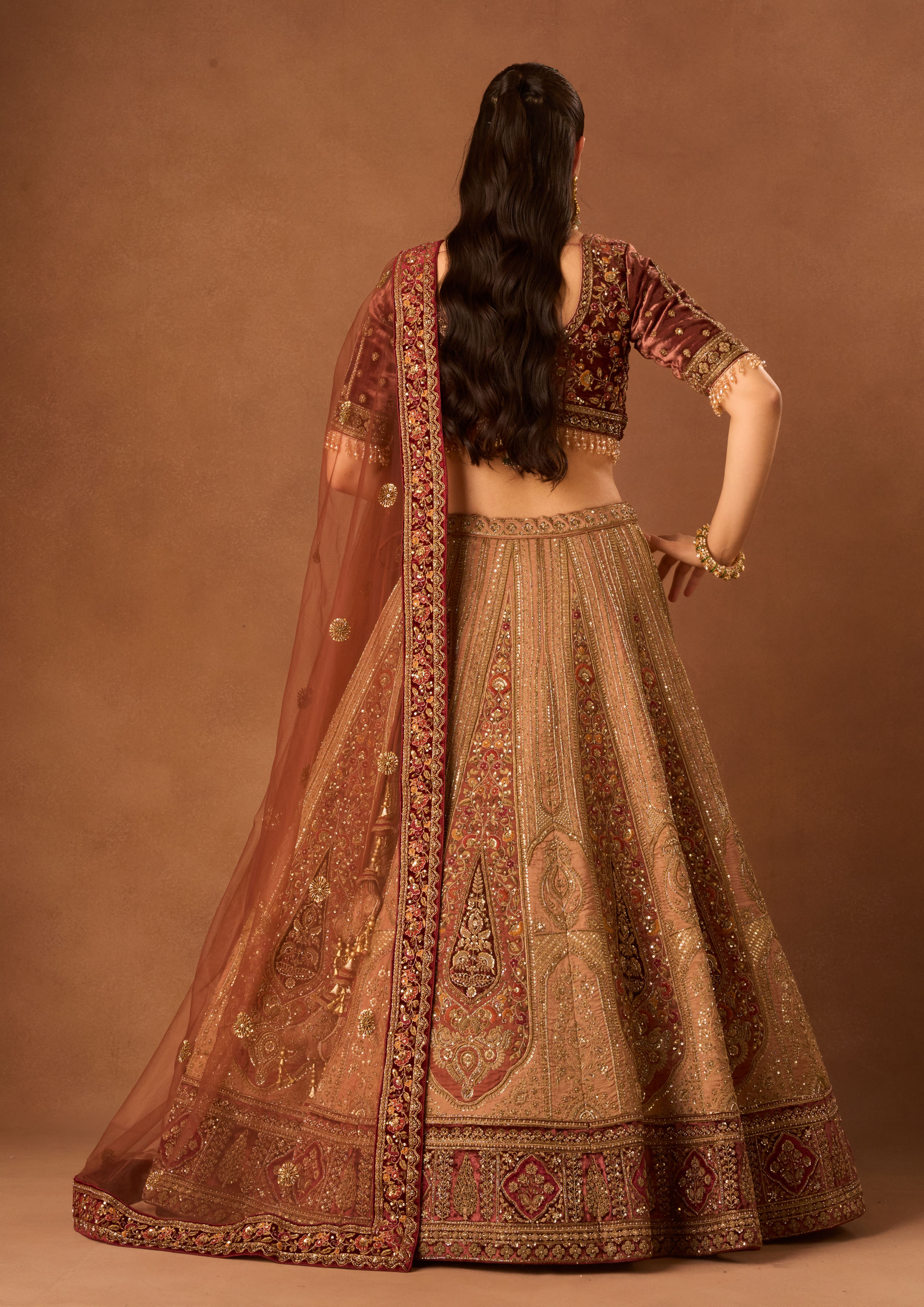 Twamev Women Dusty Pink Art Silk Lehenga with Embroidery