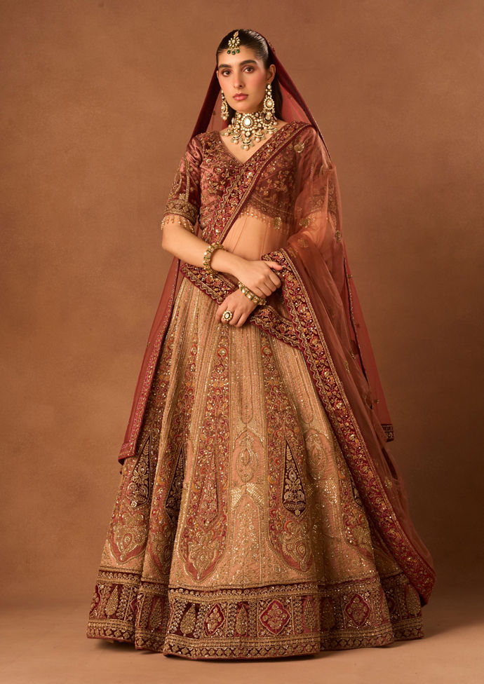 Twamev Women Dusty Pink Art Silk Lehenga with Embroidery
