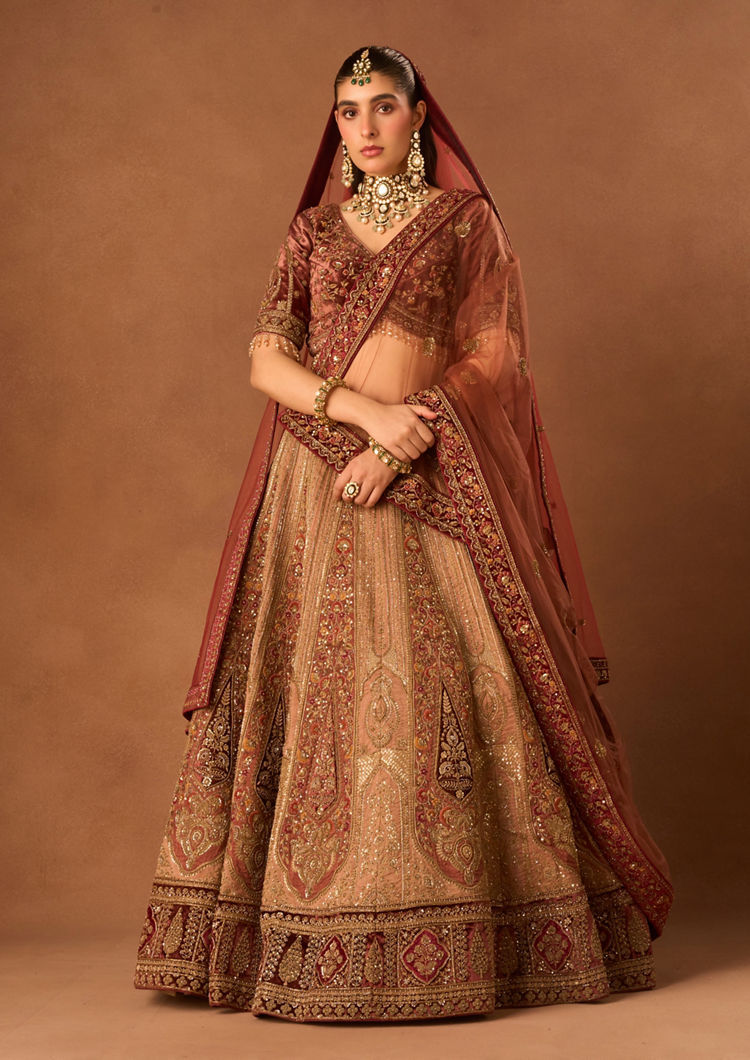 Twamev Women Dusty Pink Art Silk Lehenga with Embroidery