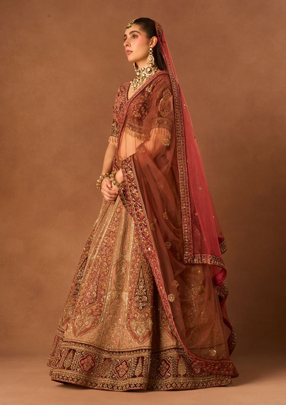 Twamev Women Dusty Pink Art Silk Lehenga with Embroidery