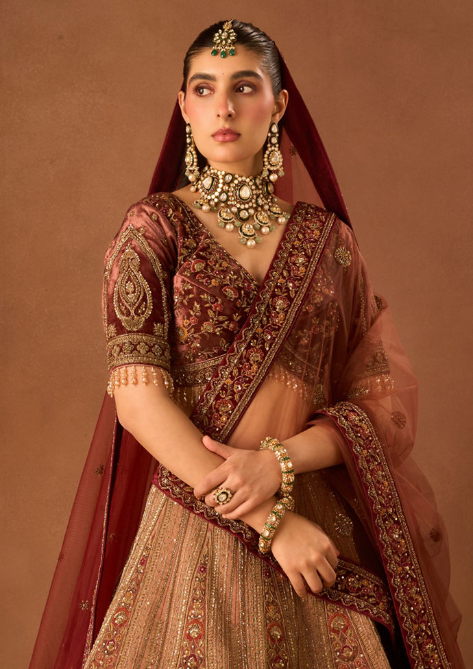 Twamev Women Dusty Pink Art Silk Lehenga with Embroidery