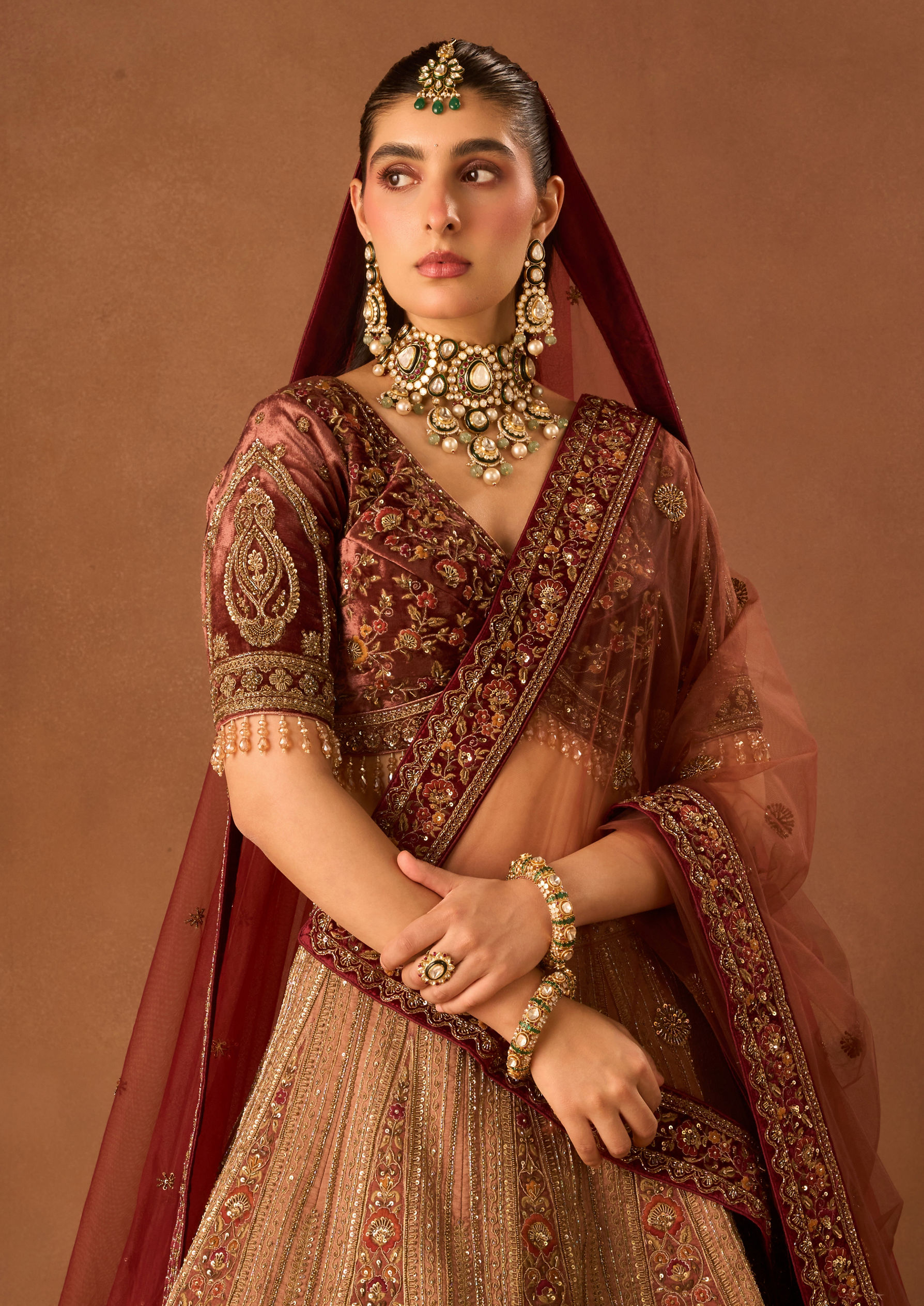 Twamev Women Dusty Pink Art Silk Lehenga with Embroidery