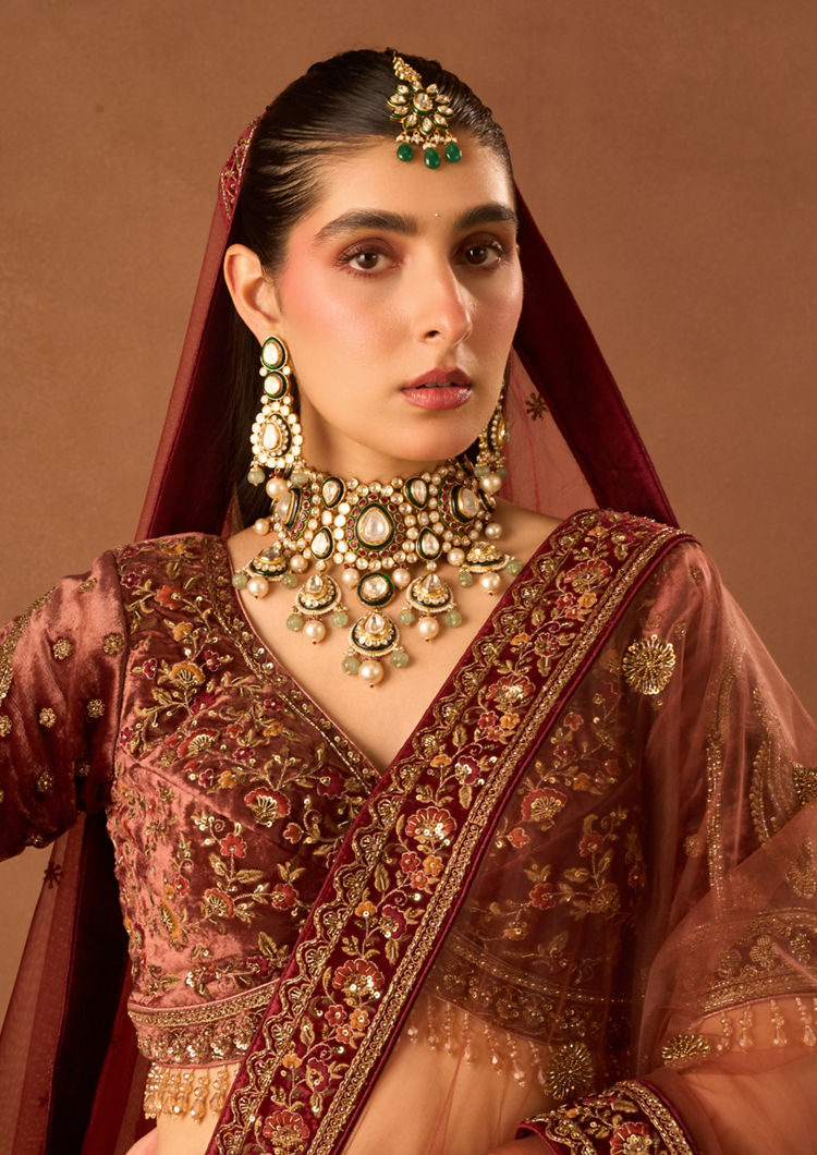 Twamev Women Dusty Pink Art Silk Lehenga with Embroidery