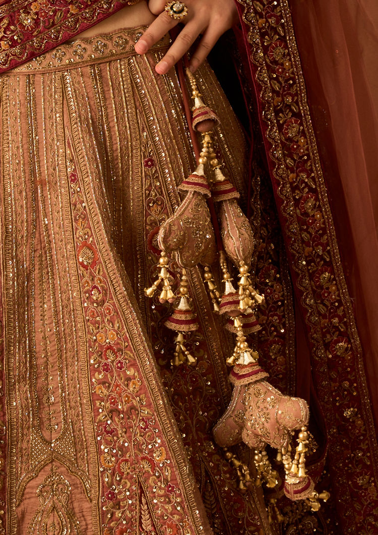 Twamev Women Dusty Pink Art Silk Lehenga with Embroidery