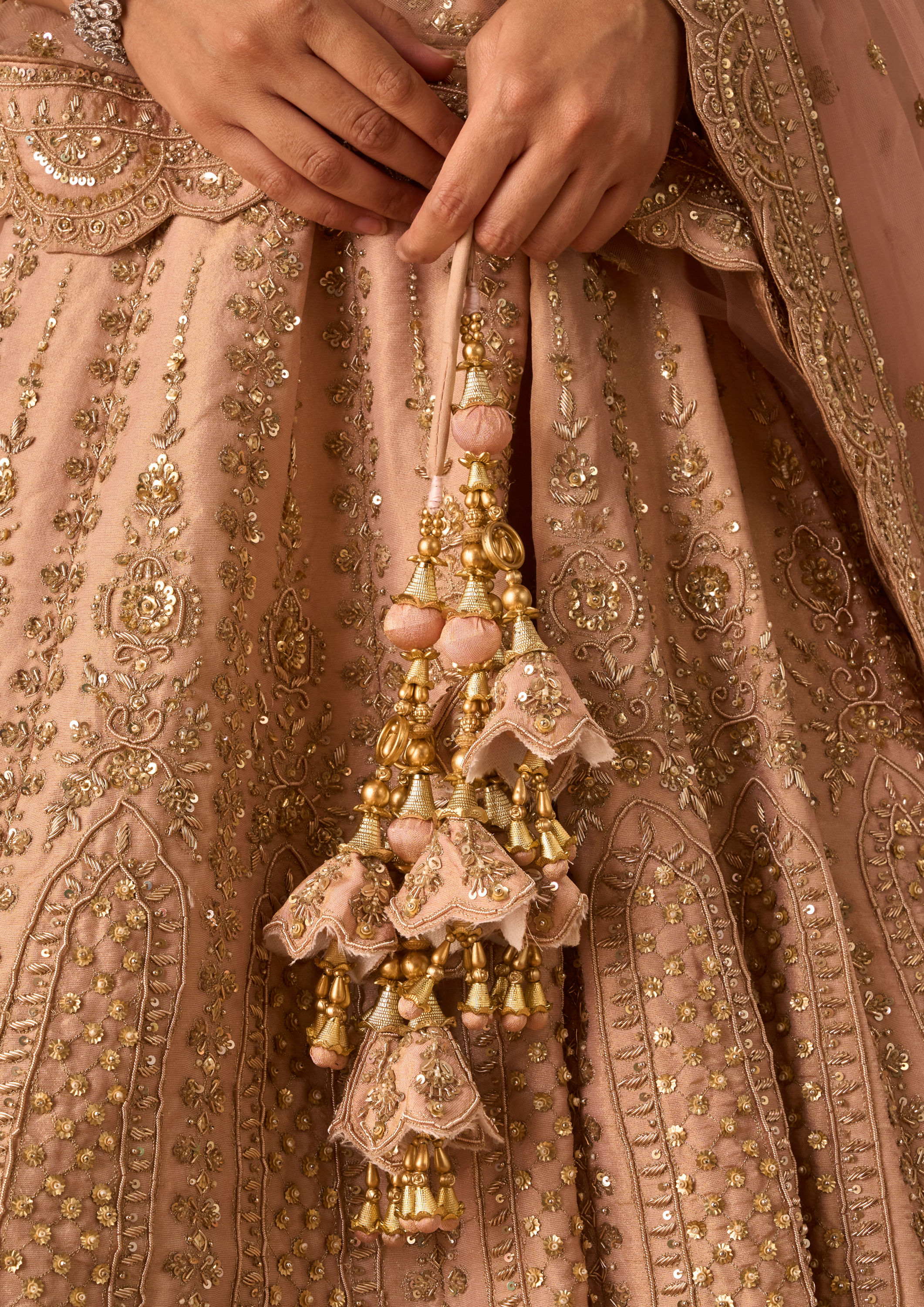 Twamev Women Light Pink Tissue Lehenga with Embroidery