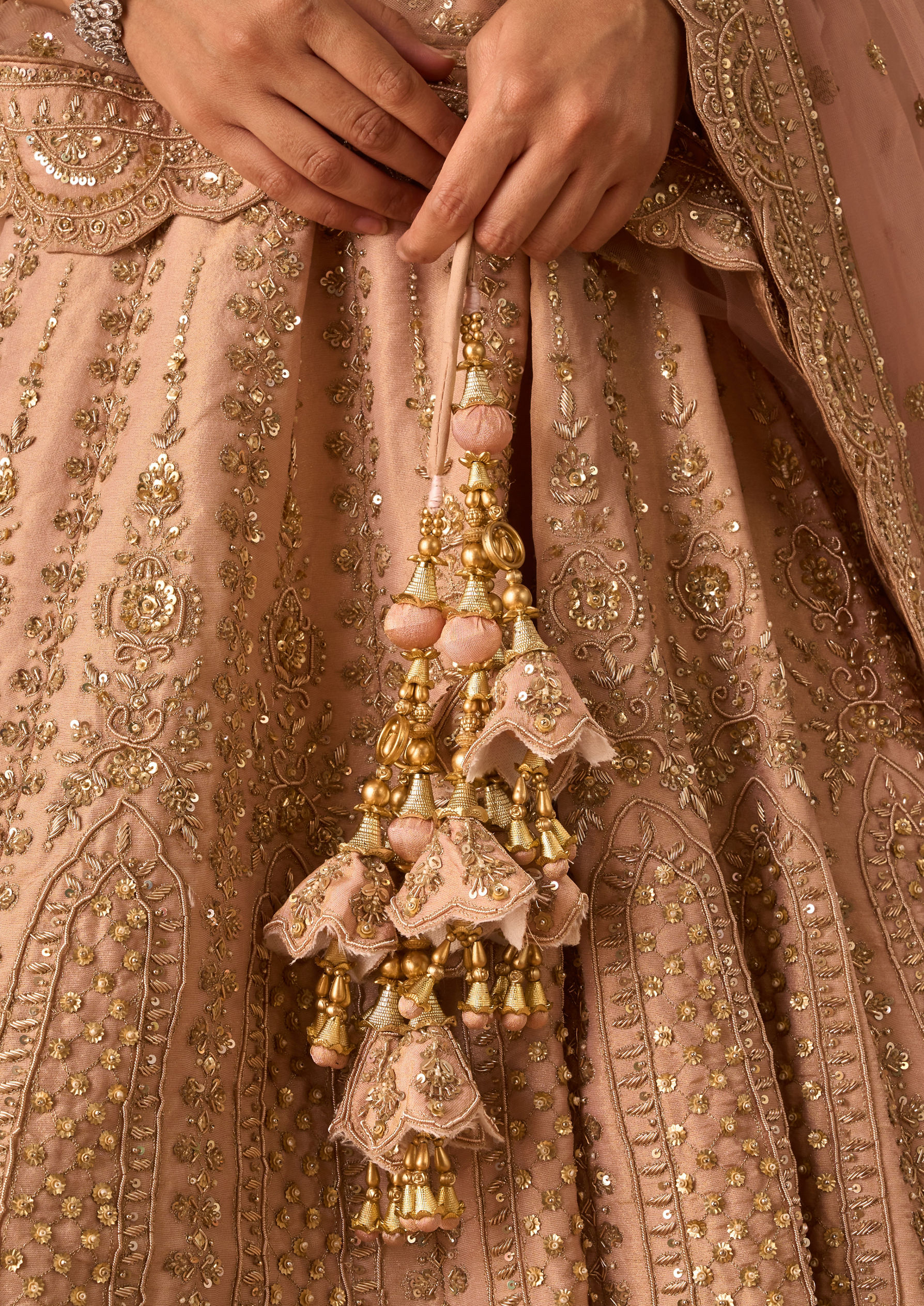Twamev Women Light Pink Tissue Lehenga with Embroidery