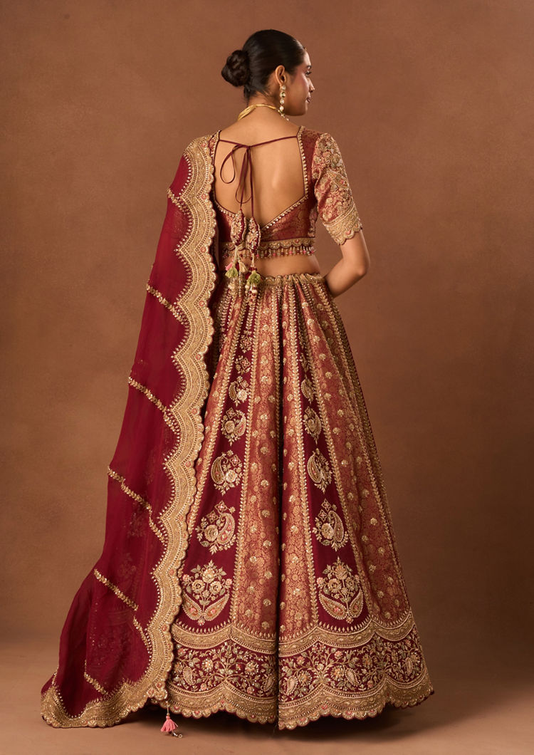 Twamev Women Maroon Art Silk Lehenga with Embroidery