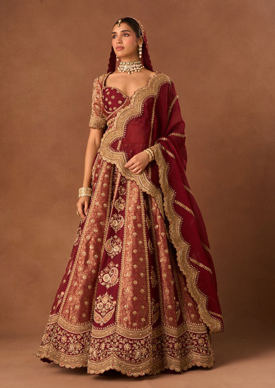 Twamev Women Maroon Art Silk Lehenga with Embroidery