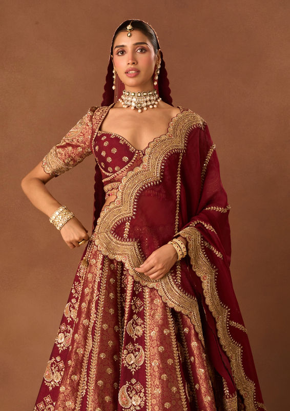 Twamev Women Maroon Art Silk Lehenga with Embroidery