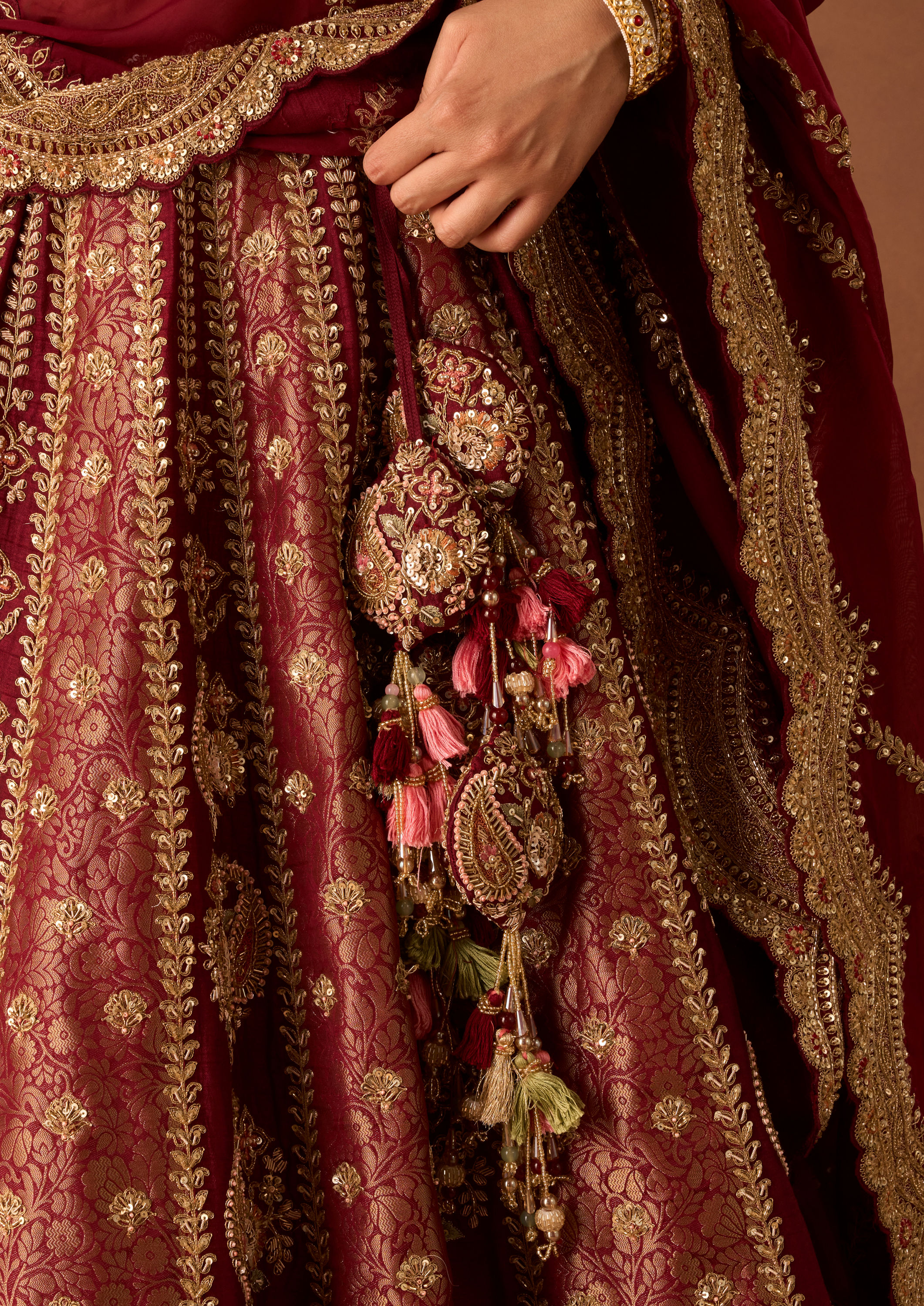 Twamev Women Maroon Art Silk Lehenga with Embroidery