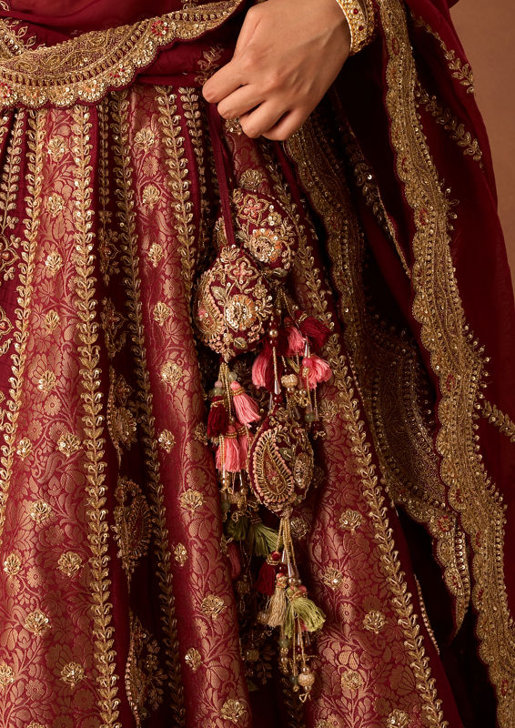 Twamev Women Maroon Art Silk Lehenga with Embroidery