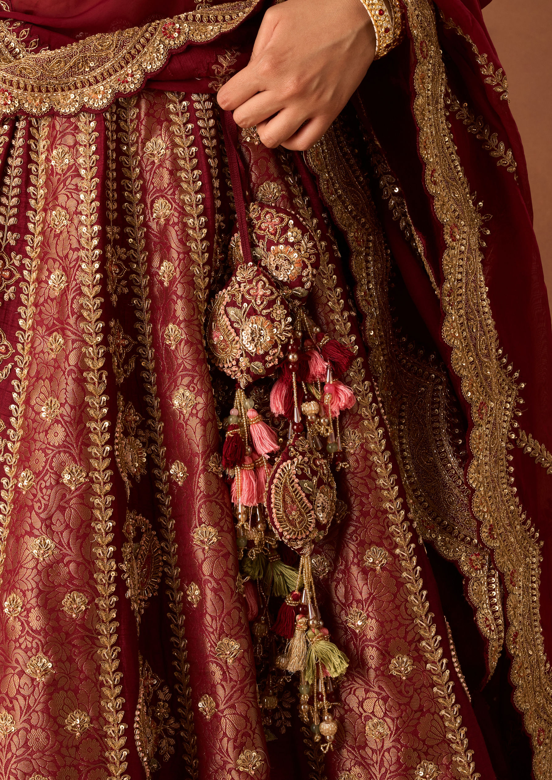 Twamev Women Maroon Art Silk Lehenga with Embroidery