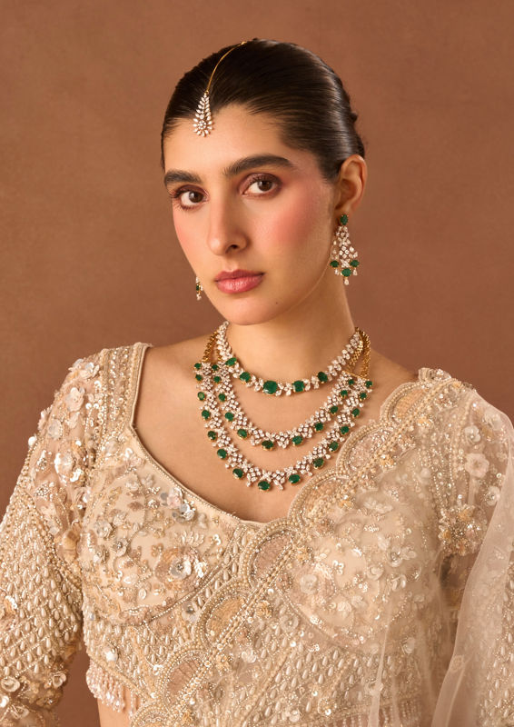 Twamev Women Cream Net Lehenga with Embroidery and Beads