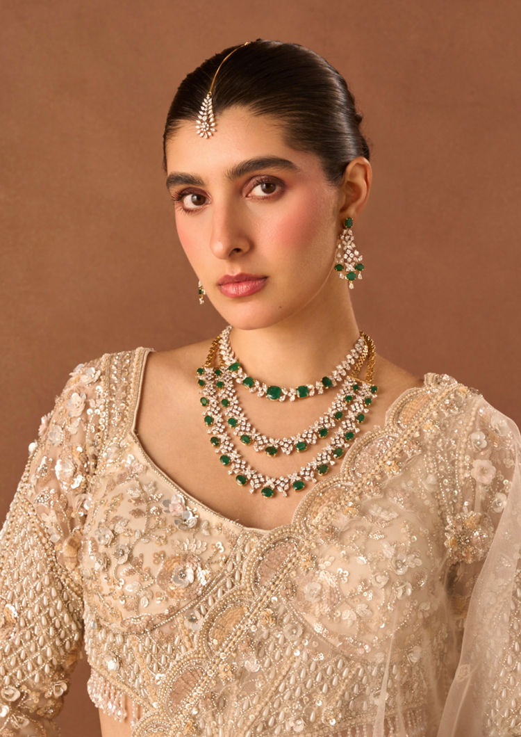 Twamev Women Cream Net Lehenga with Embroidery and Beads