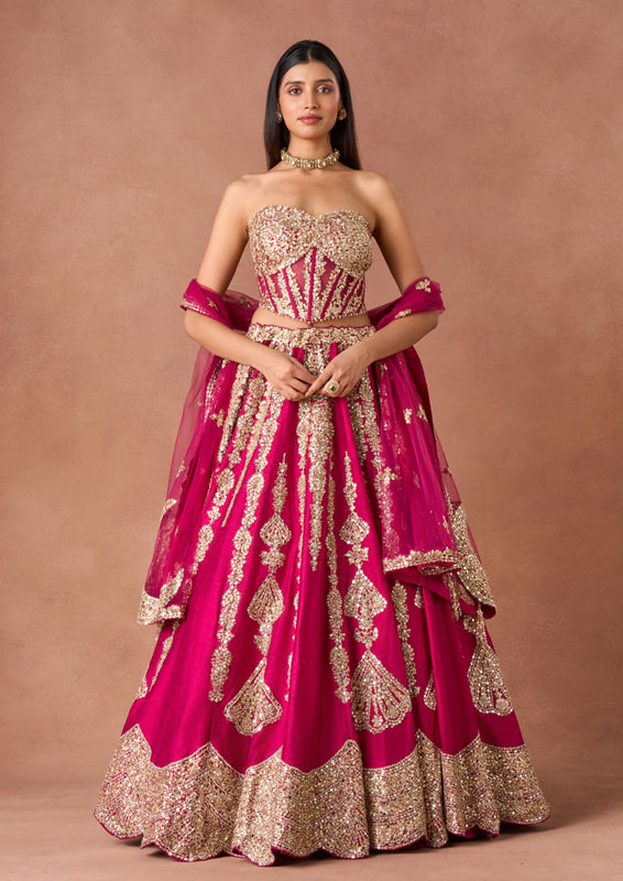 Twamev Women Pink Art Silk Lehenga Set