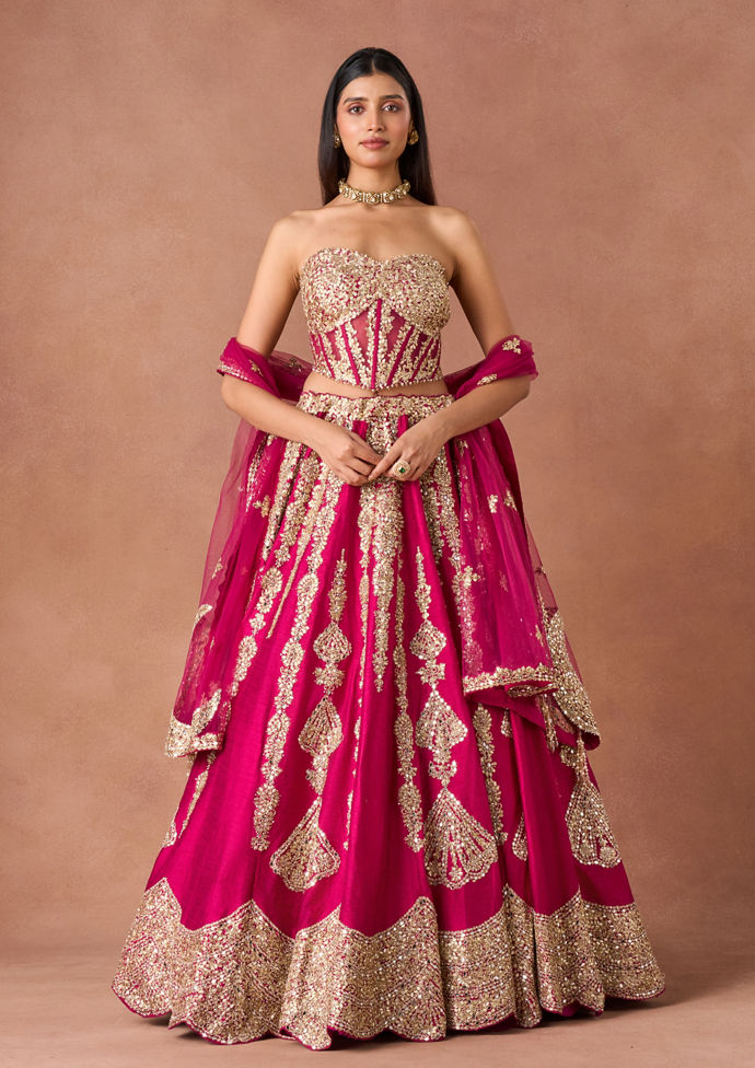 Twamev Women Pink Art Silk Lehenga Set