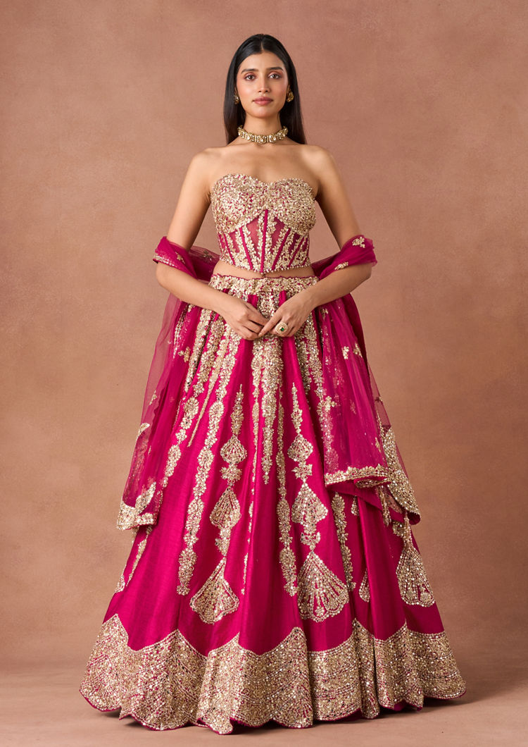 Twamev Women Pink Art Silk Lehenga Set