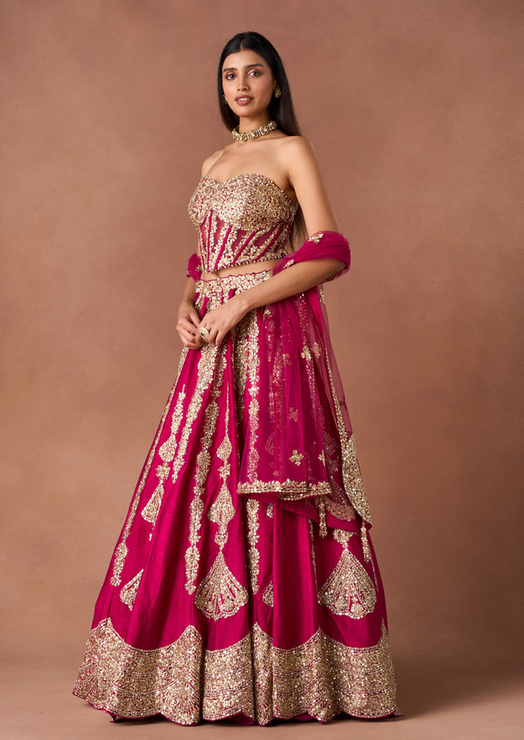 Twamev Women Pink Art Silk Lehenga Set