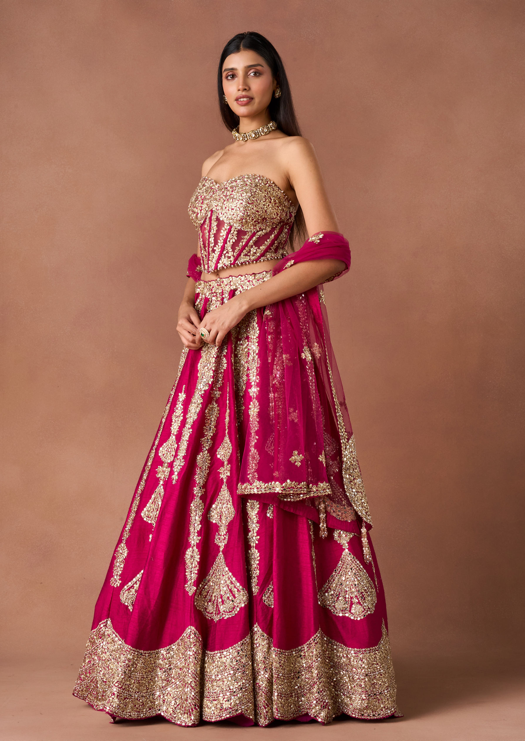 Twamev Women Pink Art Silk Lehenga Set