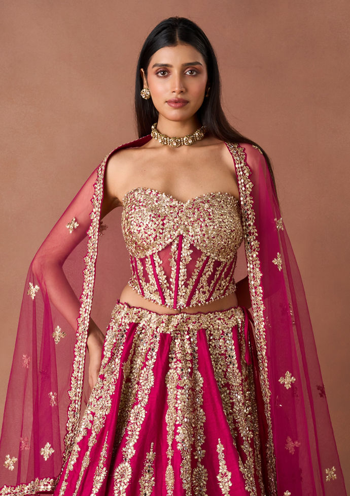 Twamev Women Pink Art Silk Lehenga Set