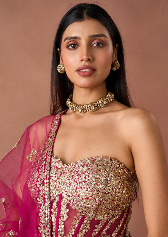 Twamev Women Pink Art Silk Lehenga Set