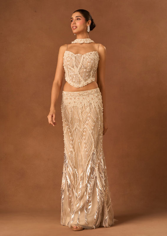 Twamev Women Fawn Net Lehenga with Embroidery