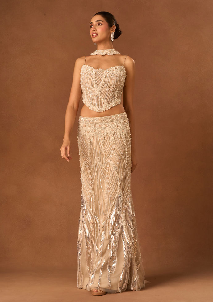 Twamev Women Fawn Net Lehenga with Embroidery