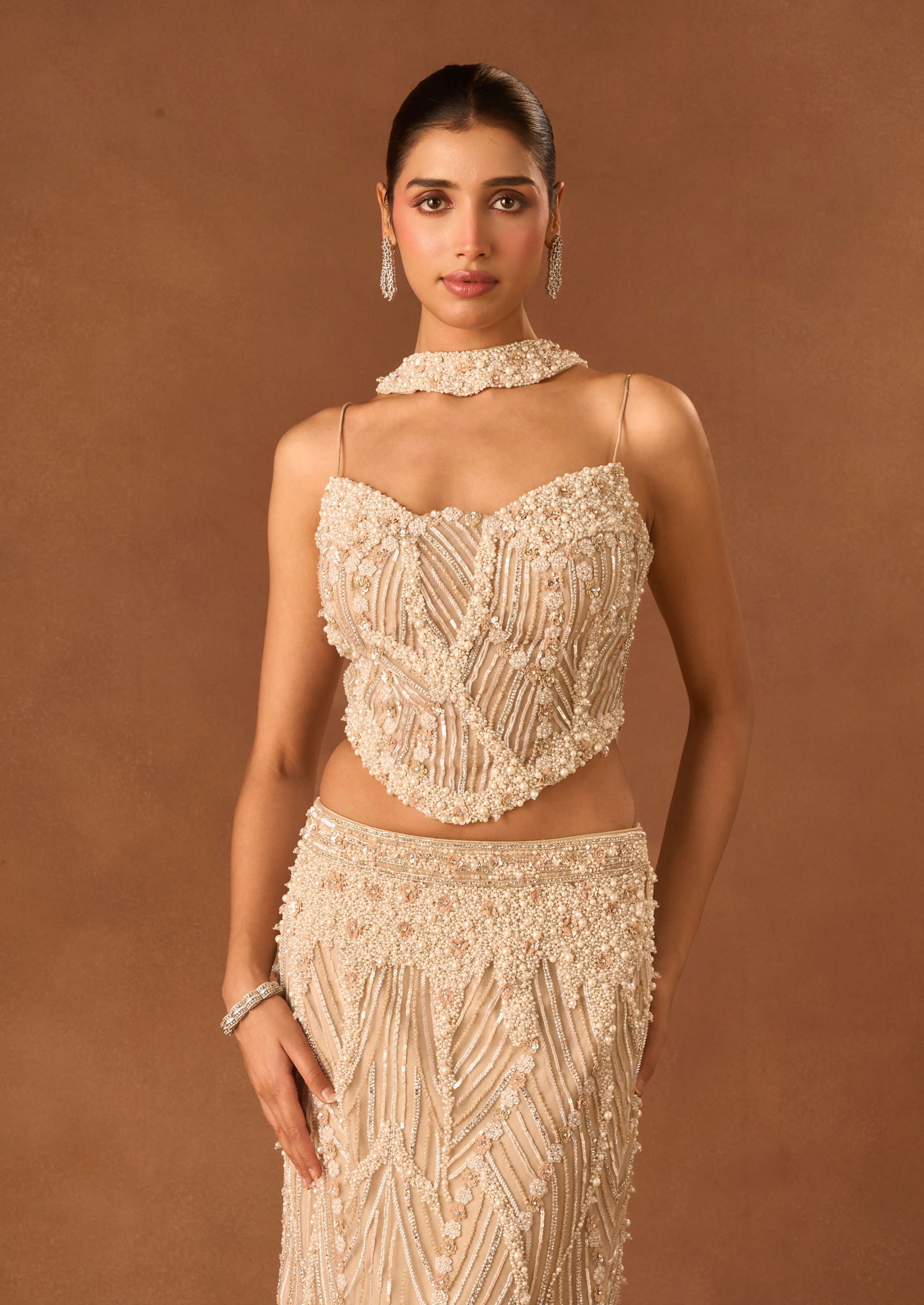 Twamev Women Fawn Net Lehenga with Embroidery