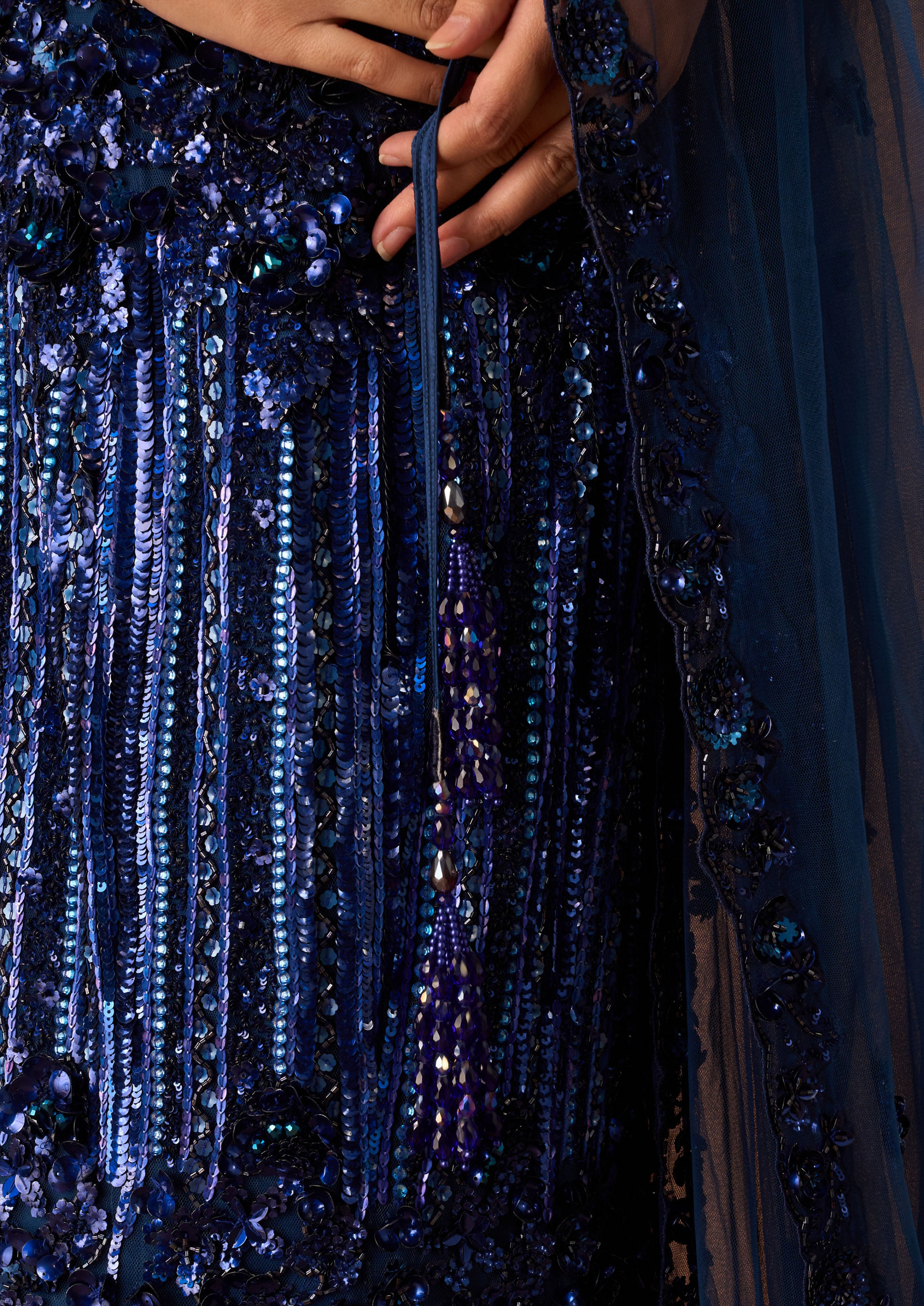 Twamev Women Indigo Blue Net Lehenga with Embroidery