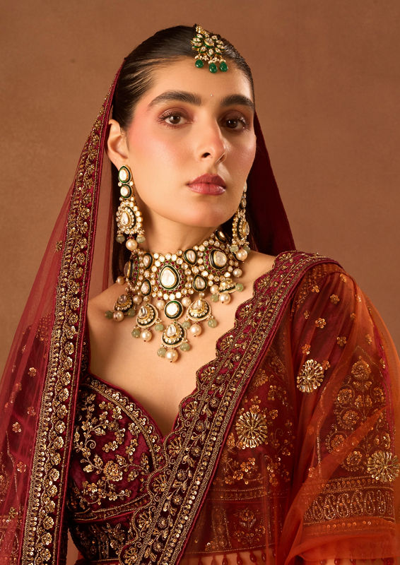 Twamev Women Rust Red Art Silk Lehenga with Embroidery
