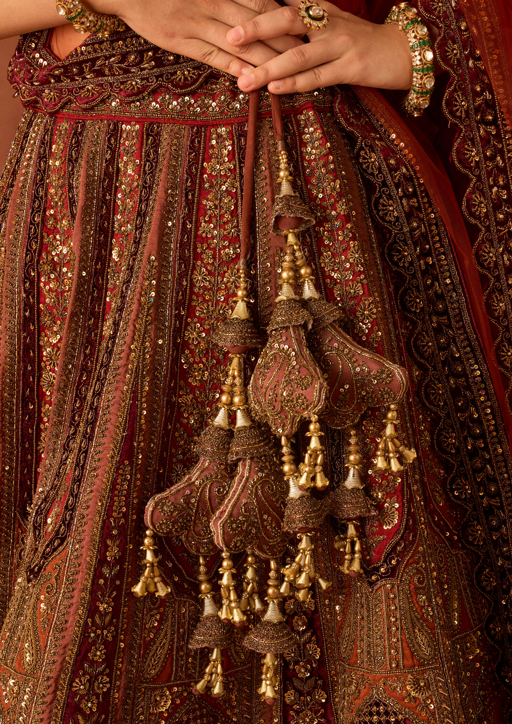 Twamev Women Rust Red Art Silk Lehenga with Embroidery
