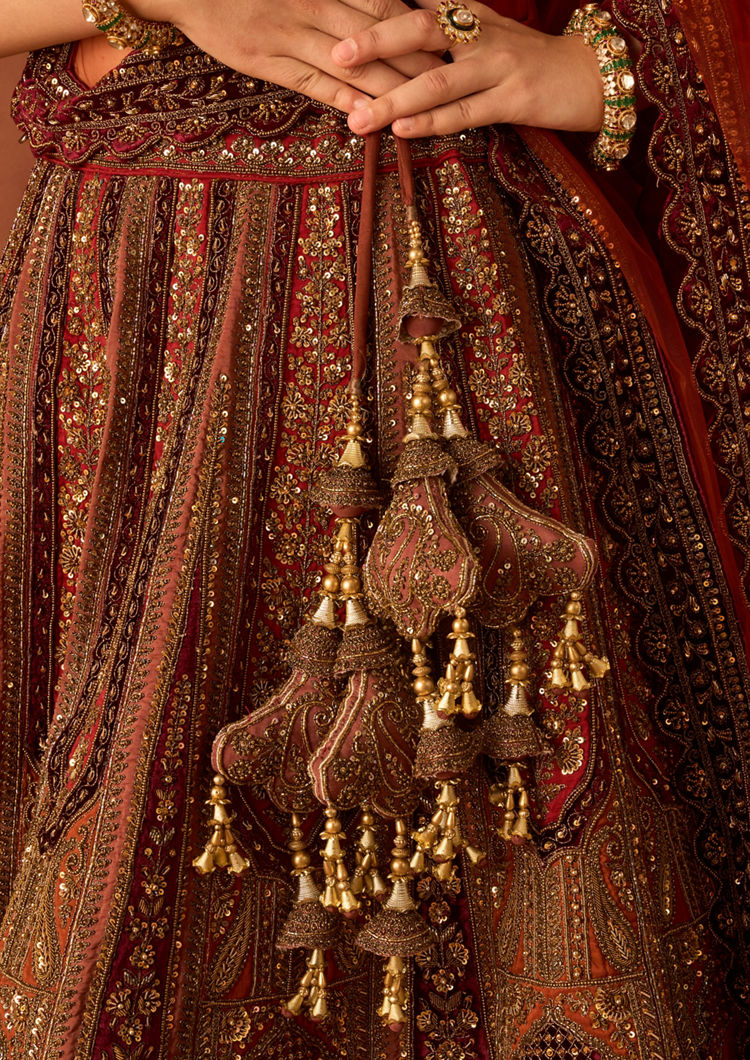 Twamev Women Rust Red Art Silk Lehenga with Embroidery