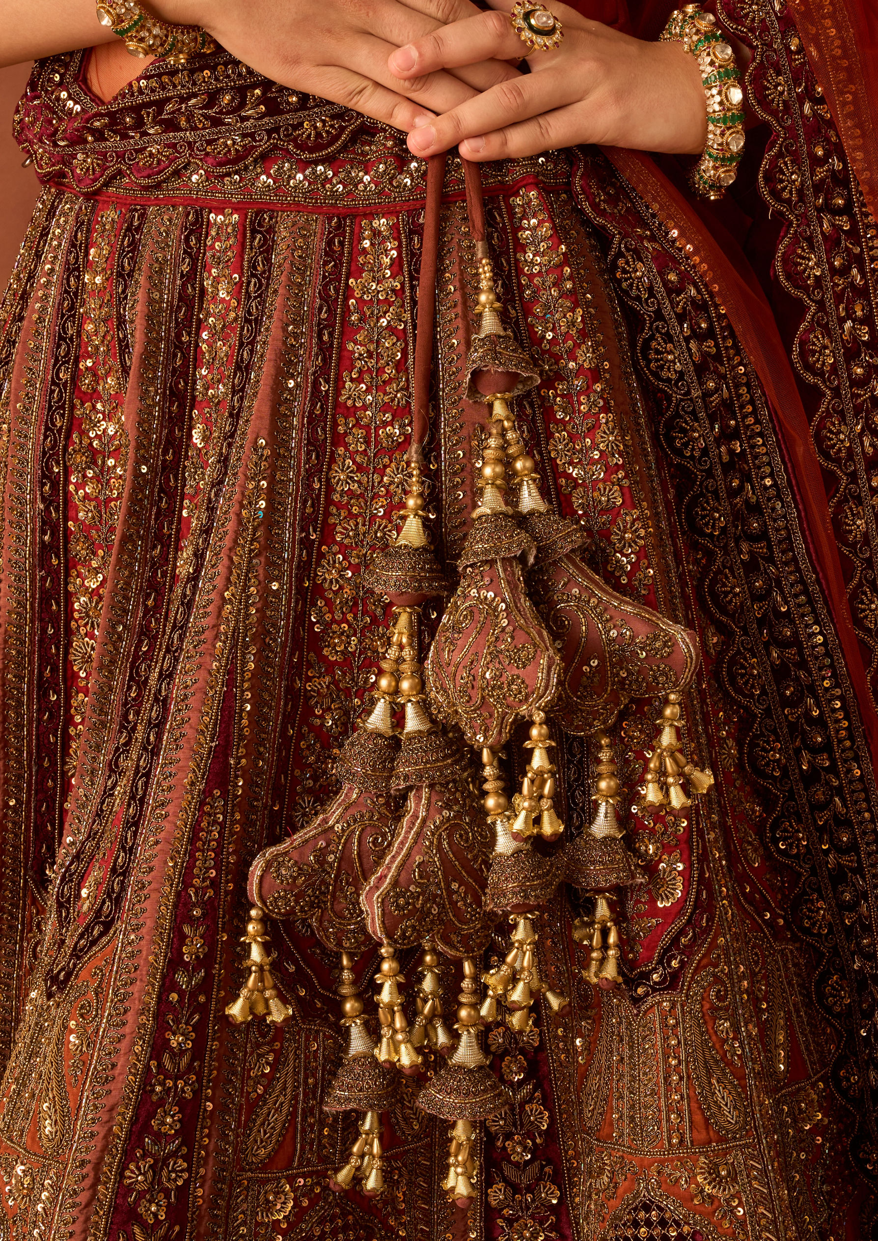 Twamev Women Rust Red Art Silk Lehenga with Embroidery