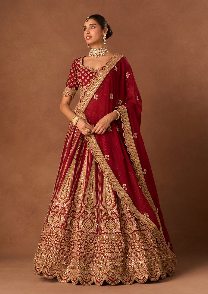 Twamev Women Maroon Art Silk Lehenga with Embroidery