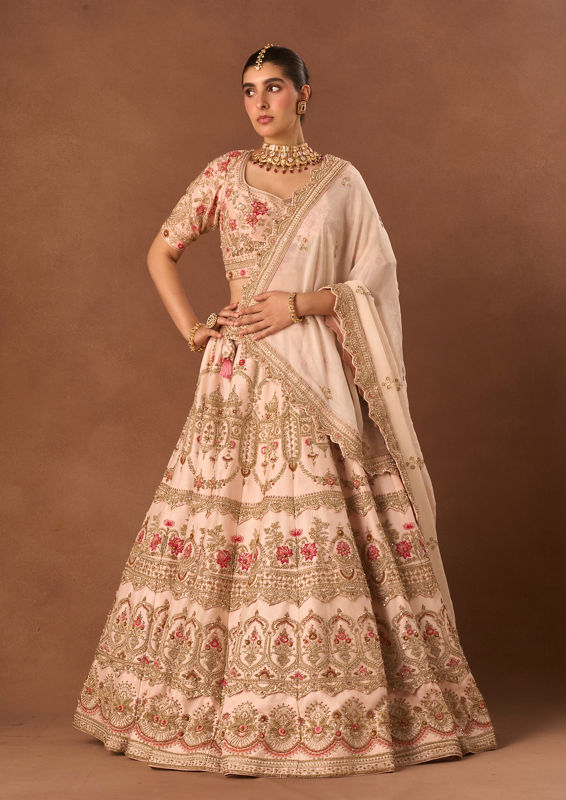 Twamev Women Light Pink Art Silk Lehenga with Embroidery