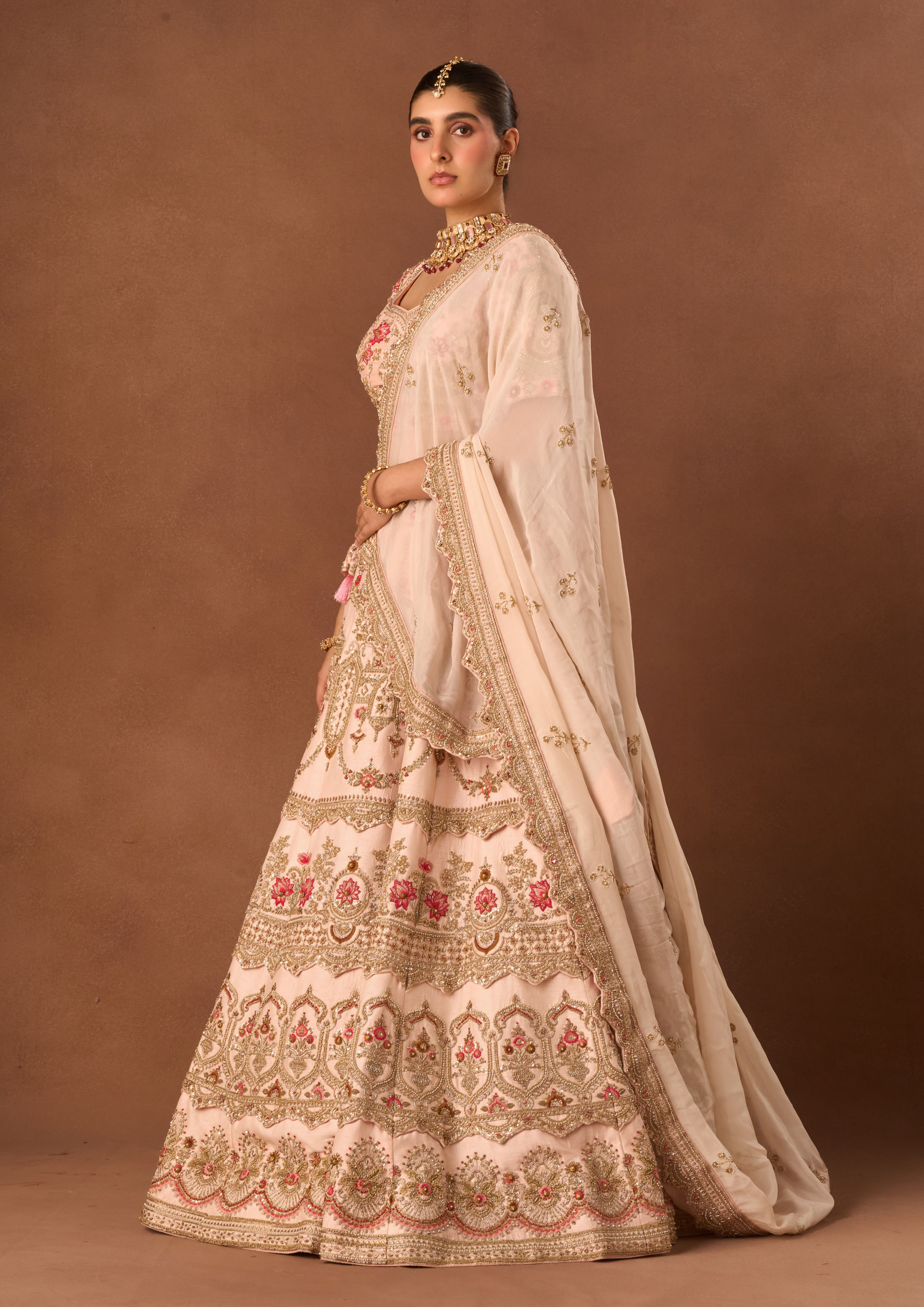 Twamev Women Light Pink Art Silk Lehenga with Embroidery