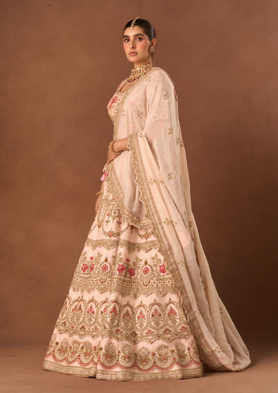 Twamev Women Light Pink Art Silk Lehenga with Embroidery