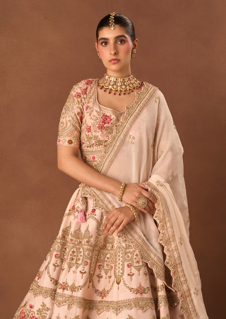 Twamev Women Light Pink Art Silk Lehenga with Embroidery