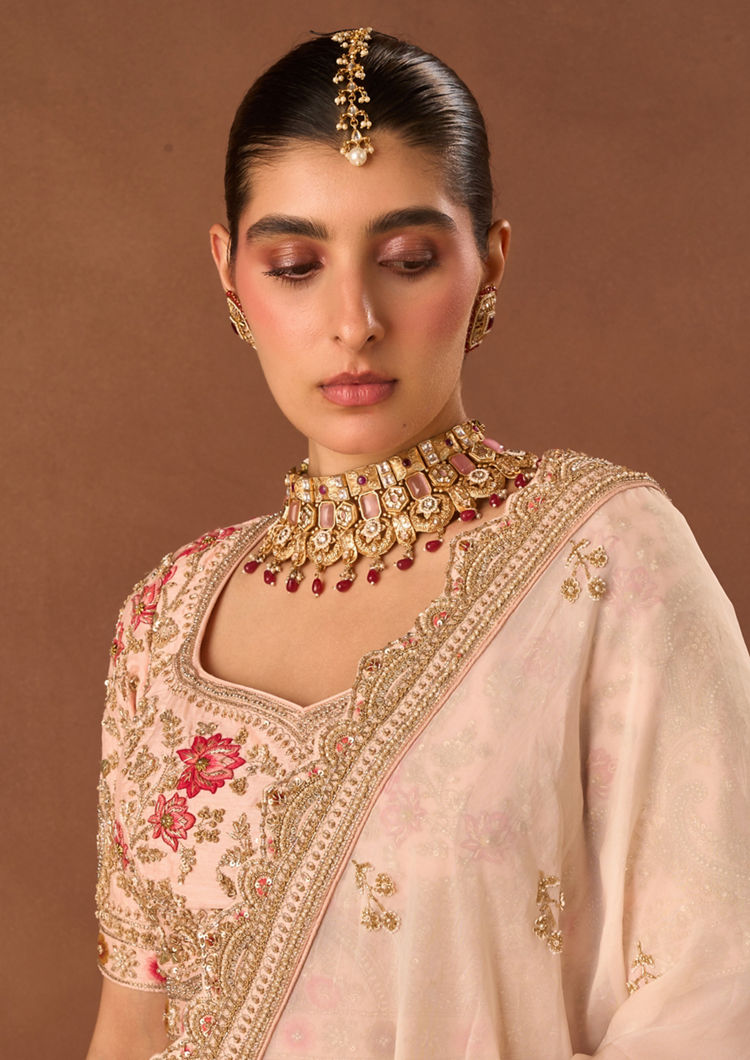 Twamev Women Light Pink Art Silk Lehenga with Embroidery