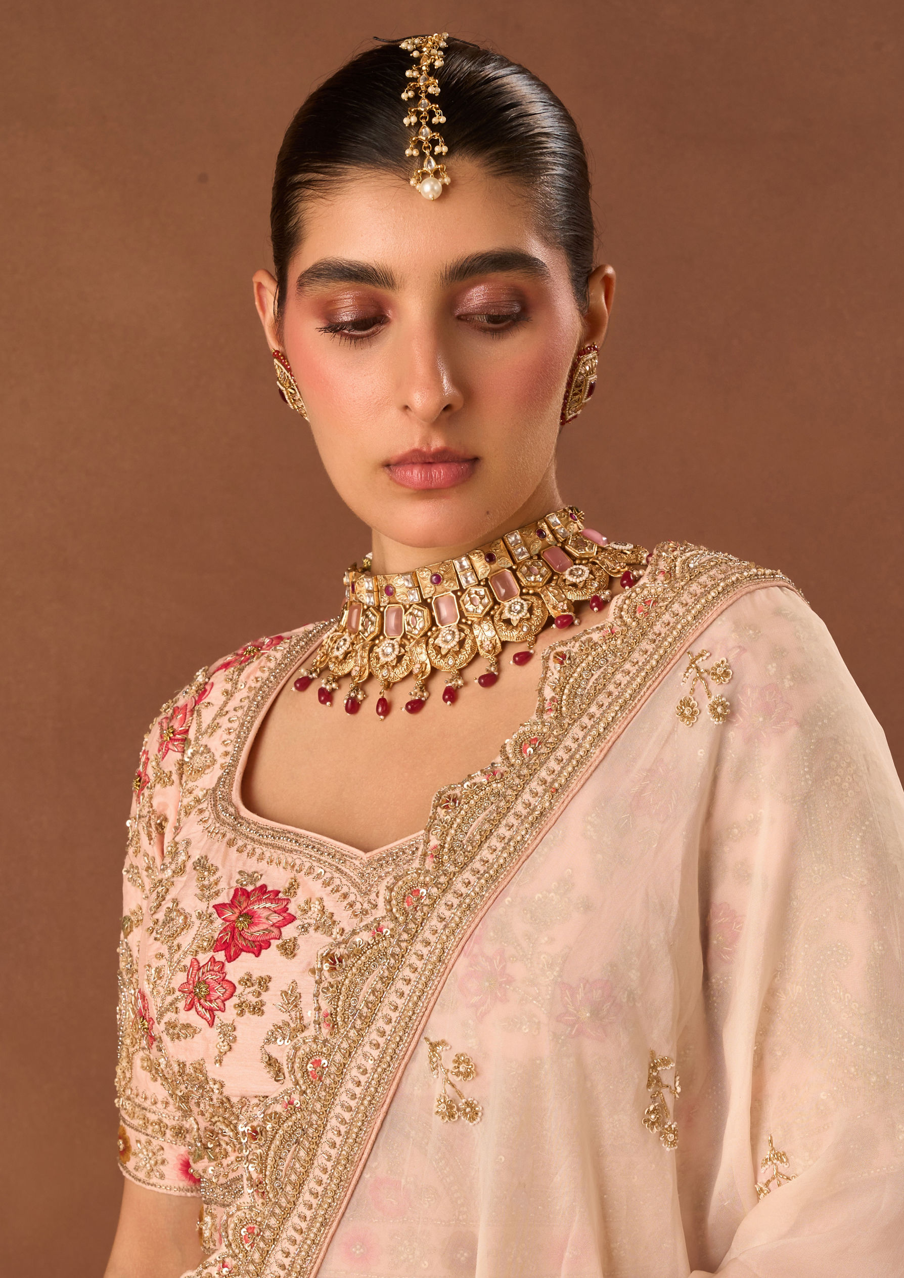 Twamev Women Light Pink Art Silk Lehenga with Embroidery