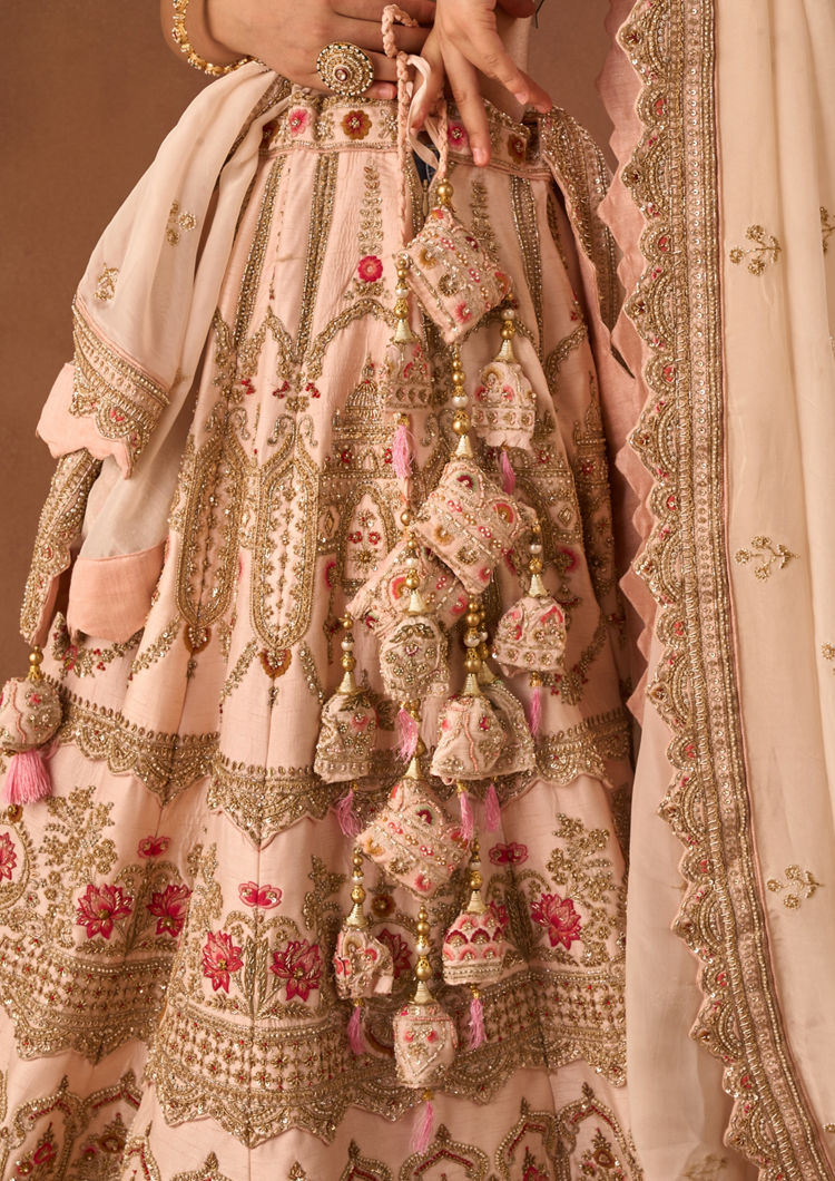 Twamev Women Light Pink Art Silk Lehenga with Embroidery