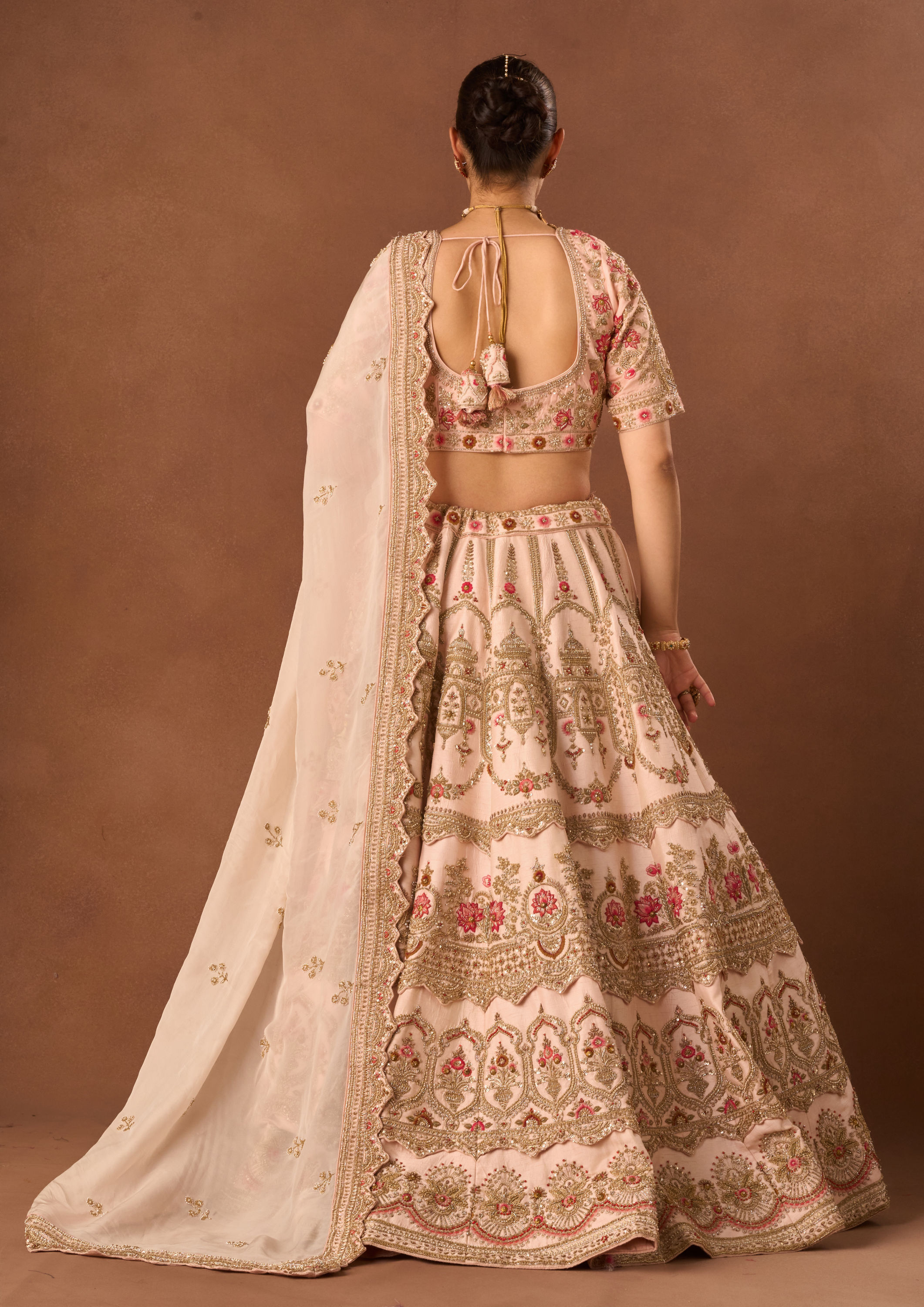 Twamev Women Light Pink Art Silk Lehenga with Embroidery