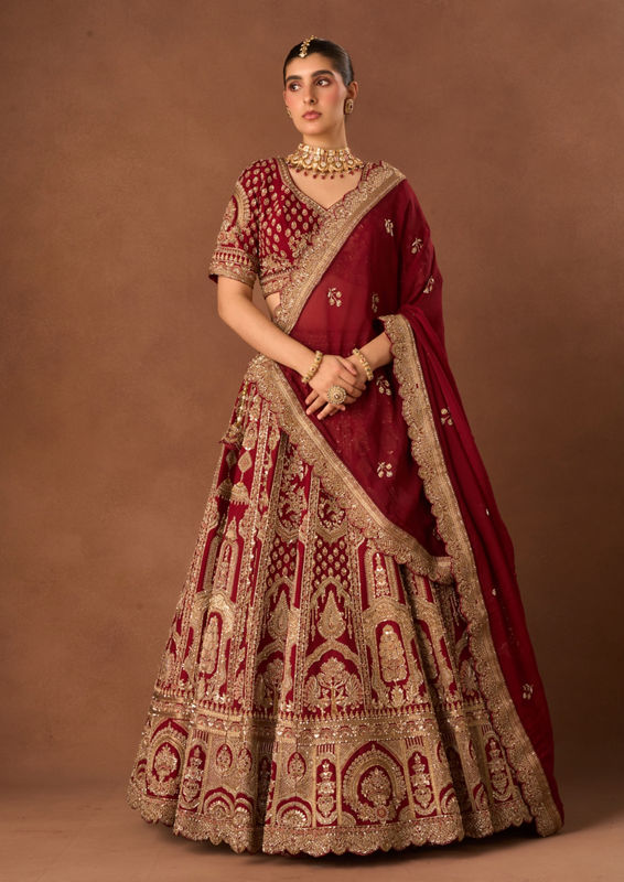 Twamev Women Maroon Art Silk Lehenga with Embroidery