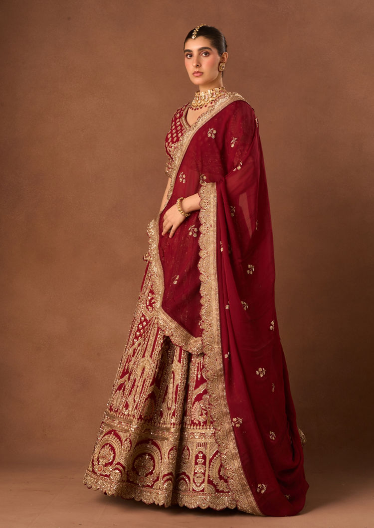 Twamev Women Maroon Art Silk Lehenga with Embroidery