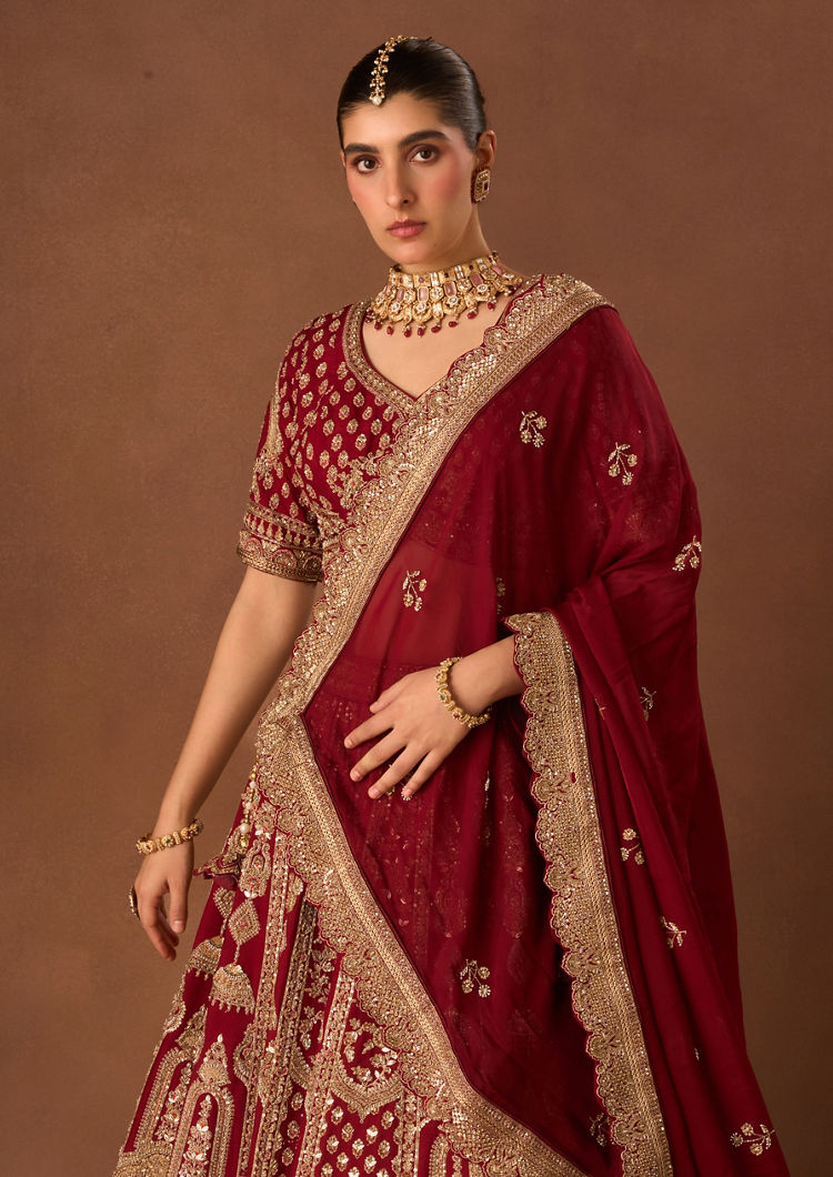 Twamev Women Maroon Art Silk Lehenga with Embroidery